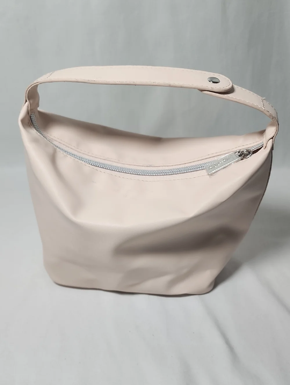 Pale Pink Cosmetic Pouch with Top Zip and Carry Strap